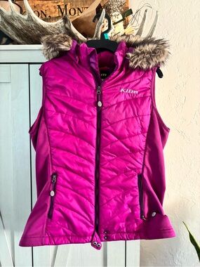 Womens KLIM Waverly Vest Fur Trim Hood 4083 Size MED Pertex Microlight